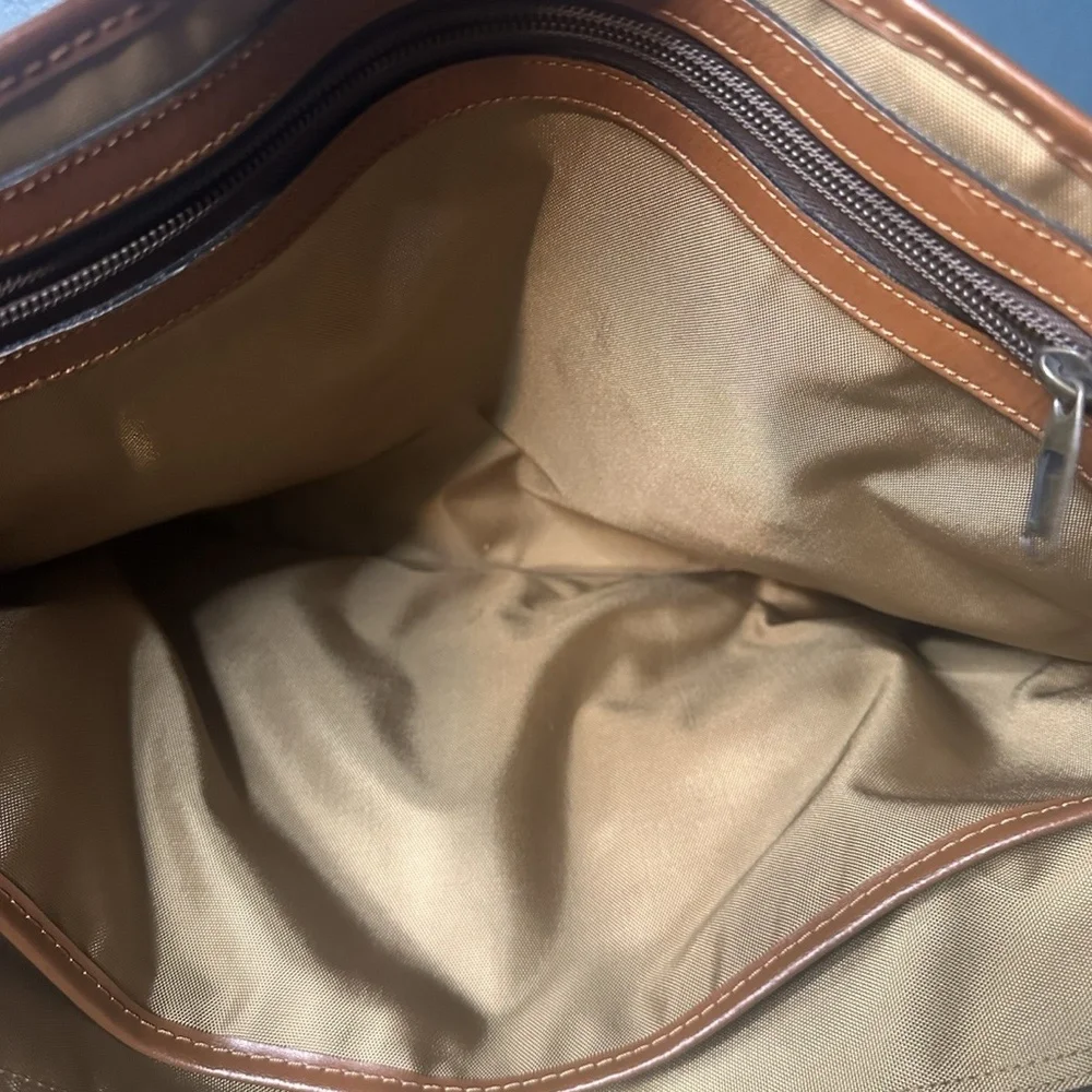 Lancel Paris Nylon Leather Briefcase Brown Tan Vintage Boston Bag/Weekend Bag